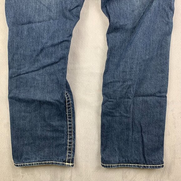 True Religion Mens Pants 32 Blue Denim Jeans Straight Leg Flap Pockets 32x28 - Picture 12 of 16